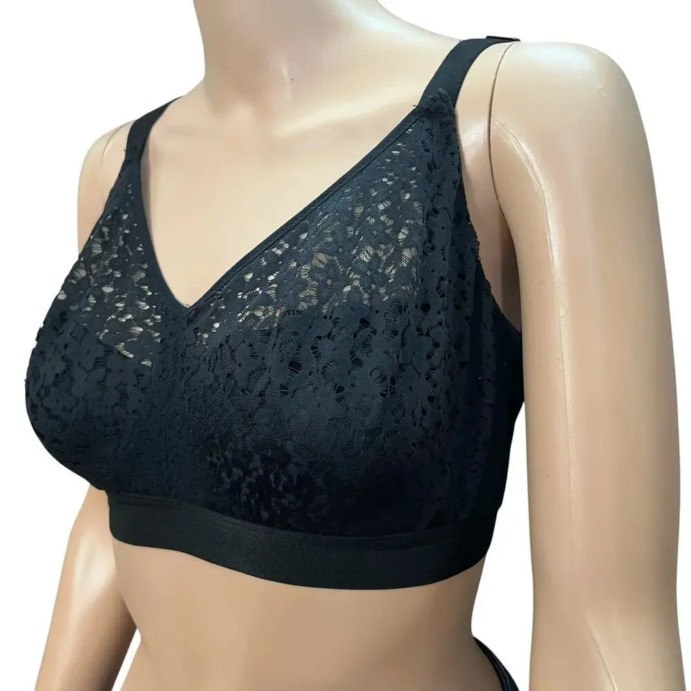 Chantelle Norah Supportive Wireless Bra 36DD Black Lace Comfort Back Close